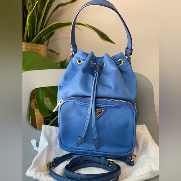 Prada Blue Leather Bucket Bag. - Picture 1 of 14